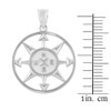 White Gold Compass Circle Pendant Necklace