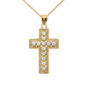 Yellow Gold Cross Pendant Necklace With Cubic Zirconia