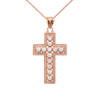 Rose Gold Diamond Cross  Pendant Necklace