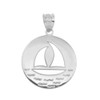 White Gold Nautical Sailboat Silhouette Pendant Necklace