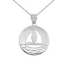 White Gold Nautical Sailboat Silhouette Pendant Necklace