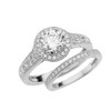 White Gold Art Deco Diamond Wedding Ring Set With 1 ct White Topaz Center Stone