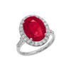 White Gold Engagement Ring With 10 ct Oval Red CZ Center Stone