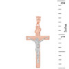 Two Tone Rose Gold and White Gold Jesus Crucifix Cross Pendant Necklace ( 1.60")
