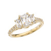 Yellow Gold Emerald Cut Fancy Engagement/Proposal Ring With Cubic Zirconia