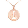 Rose Gold Anchor Silhouette Circle Pendant Necklace