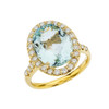 Yellow Gold Elegant Aquamarine and Halo Diamond Cocktail Ring