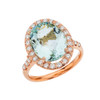 Rose Gold Elegant Aquamarine and Halo Diamond Cocktail Ring