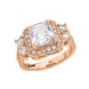 Rose Gold Princess Cut Diamond Halo Bridal Ring With Center Stone Cubic Zirconia