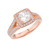 Rose Gold Diamond Halo Princess Cut Engagement/Proposal Ring With Cubic Zirconia Center Stone