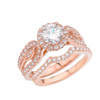 Rose Gold Elegant Diamond Engagement/Wedding Ring Set With Cubic Zirconia Center Stone