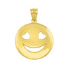 Yellow Gold Heart Eyes Smiley Face Pendant Necklace
