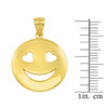 Yellow Gold Heart Eyes Smiley Face Pendant Necklace