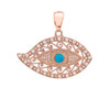Rose Gold Evil Eye Diamond Pendant Necklace With Turquoise Center Stone