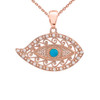 Rose Gold Evil Eye Cubic Zirconia Pendant Necklace With Turquoise Center Stone