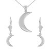 14K White Gold Crescent Moon Pendant Necklace Earring Set