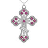 White Gold Fancy Cross Diamond Pendant Necklace With Gemstone