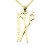 Yellow Gold Barber Hairstylist Scissors Pendant Necklace