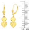 14K Yellow Solid Gold Two Stacked Hearts Love Earring Set