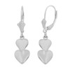 14K White Solid Gold Two Stacked Hearts Love Earring Set