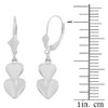 14K White Solid Gold Two Stacked Hearts Love Earring Set