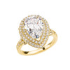 Yellow Gold Double Raw Diamond Engagement/Proposal Ring With 7 Ct Pear Cut Cubic Zirconia Center Stone