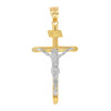 Solid Two Tone Yellow Gold and White Gold INRI Cross Pendant Necklace ( 1.39")