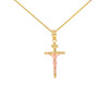 Solid Yellow Gold and Rose Gold INRI Cross Pendant Necklace ( 1.18")