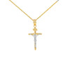 Solid Yellow Gold and White Gold INRI Cross Pendant Necklace ( 1.18")