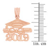 Solid Rose Gold Class of 2019 Graduation Diploma & Cap Pendant Necklace