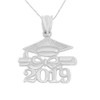 Solid White Gold Class of 2019 Graduation Diploma & Cap Pendant Necklace