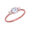 Dainty Rose Gold White Topaz With Side Stones Rope Design Engagement/Promise Ring
