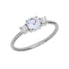 Dainty White Gold White Topaz With Side Stones Rope Design Engagement/Promise Ring
