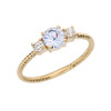 Dainty Yellow Gold White Topaz With Side Stones Rope Design Engagement/Promise Ring