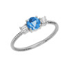 Dainty White Gold Blue Topaz and White Topaz Rope Design Engagement/Promise Ring