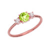 Dainty Rose Gold Peridot and White Topaz Rope Design Engagement/Promise Ring