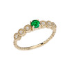 Diamond and Emerald(LCE) Yellow Gold Stackable/Promise Beaded Popcorn Collection Ring