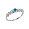 Diamond and Blue Topaz White Gold Stackable/Promise Beaded Popcorn Collection Ring