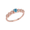 Diamond and Blue Topaz Rose Gold Stackable/Promise Beaded Popcorn Collection Ring