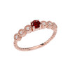 Diamond and Garnet Rose Gold Stackable/Promise Beaded Popcorn Collection Ring