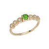 Diamond and Peridot Yellow Gold Stackable/Promise Beaded Popcorn Collection Ring