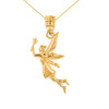 Yellow Gold Angel Fairy Magic Wand Pendant Necklace