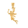 Yellow Gold Angel Fairy Magic Wand Pendant Necklace