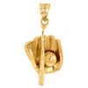 Yellow Gold Baseball Bat and Glove Pendant Necklace