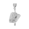 White Gold Baseball Bat and Glove Pendant Necklace