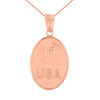 Rose Gold USA Firefighter Oval Medallion Pendant Necklace