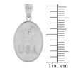 White Gold USA Firefighter Oval Medallion Pendant Necklace