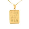 Yellow Gold Fire Man Emblem Pendant Necklace