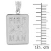 White Gold Fire Man Emblem Pendant Necklace