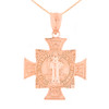 Rose Gold Saint Benedict Cross Pendant Necklace (1.06")